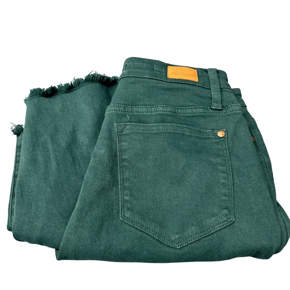 Judy Blue Jeans Womens 7/28 (29x24) Wide Leg Crop Green Denim Button Fly
